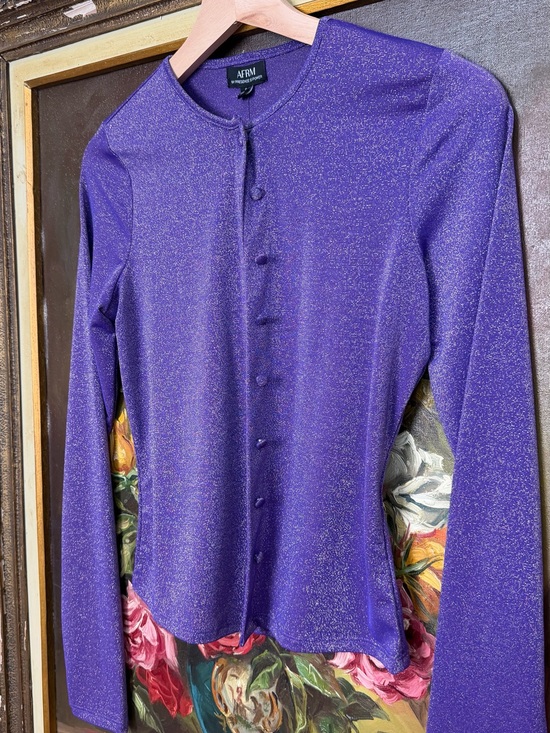 AFRM Tops - AFRM Shimmery Purple Open-Front Cardigan